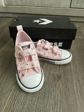 Converse Kids Pink Star & Heart Velcro Canvas Sneakers